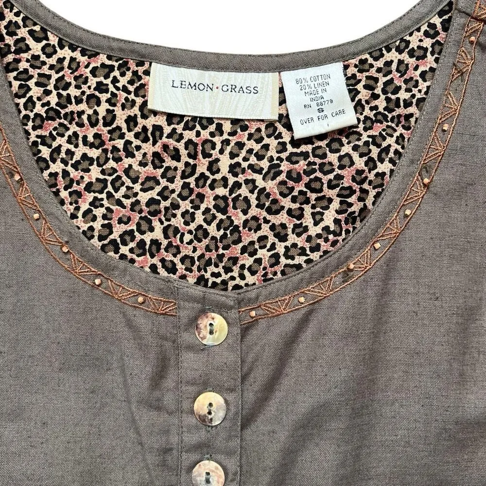 Lemon Grass Dress Womens Size S Sleeveless Safari JumperDress Cotton Linen Blend - Picture 3 of 11